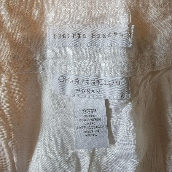 NWT Charter Club Woman White 100% Linen Crop Straight Leg Pants Size 22W - Picture 7 of 10
